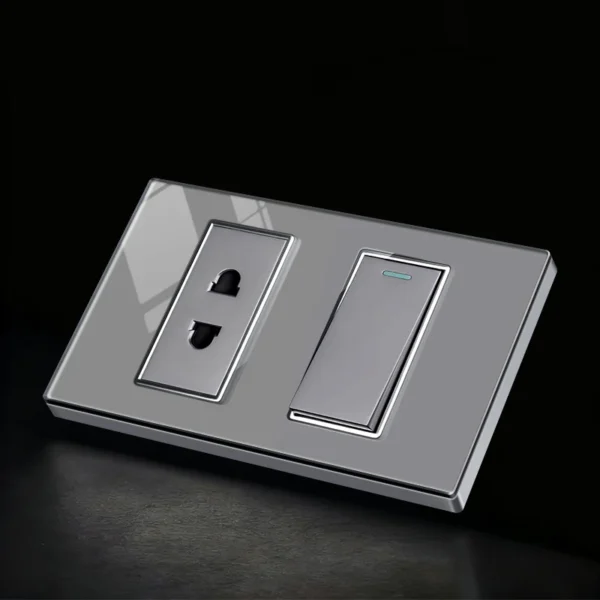 118 Type American Standard 15A à prova d'água Glass US Wall Electric Interruptor luminária Switch com 2 Outlets