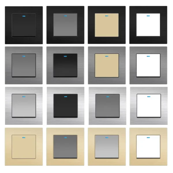 Zhejiang-made UK Standard Brushed alumínio retrô 1 Gang 1 Way Single Pole durável à prova d'água Wall luminária Switch 10A LED Indicator