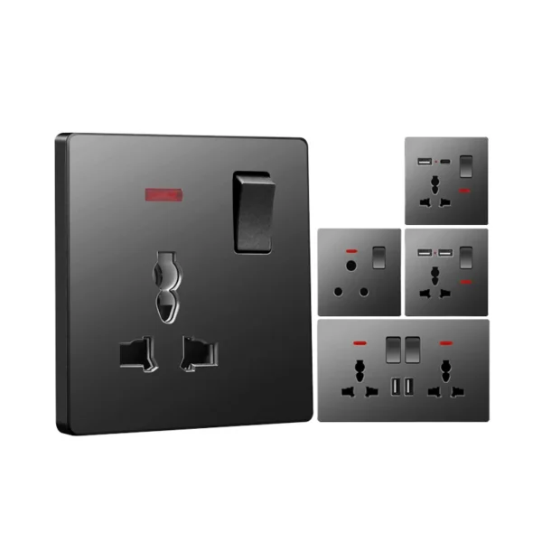 British Standard Industrial Modern Gold 13A Electric Wall Light Switch Socket with USB Ports IP21 Rated for Home Commercial Use