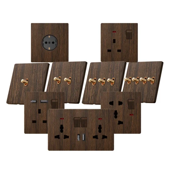 PC retrô Toggle Lever Wall Switch tomada com USB-C porta 16A 250V Universal Power tomada para House Renovation