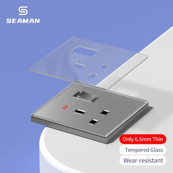 15A retrô Wall Power tomada retangular Switches Tempered Glass Panel 2 USB-A 2 USB-C portas durável