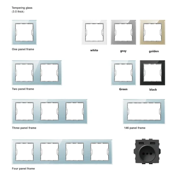 Wall Mounted retrô European preto Gold White Gray Touch Glass Panel Power tomada Switch Fitting com inteligente Life App