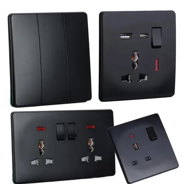 UK 10A 4 Gang Electric Wall luminária Switch tomada 220V retrô inteligente Life Multifunctional 2 USB Type C portas preto White Gold Gray