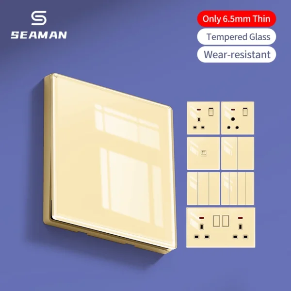 retrô Tempered Glass 2 Gang 2 Way Wall luminária Switch 86 Type Big Panel Super Thin Design UK