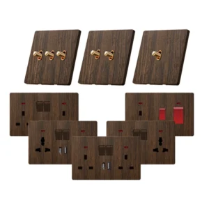 retrô Toggle Lever Wall Switch Faux Walnut Wood Grain Panel PC 86 Gang Multi Gang 1/2/3/4 Gang Universal tomada de parede