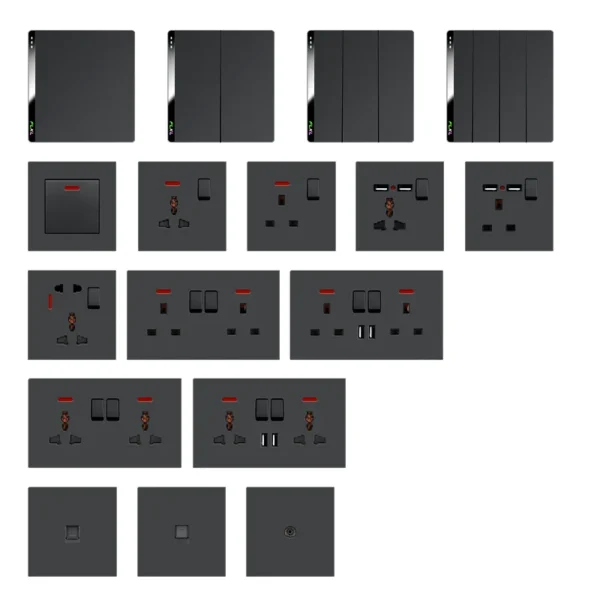 UK/BS retrô 4-Way Double Layer Ultra-thin Brushed Panel Big Key Electrical Wall Switches com inteligente Life App