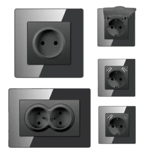 European Standard French Electrical Wall Sockets Single Pole à prova d'água Colorful Acrylic Panel USB Type C portas 220V 16A