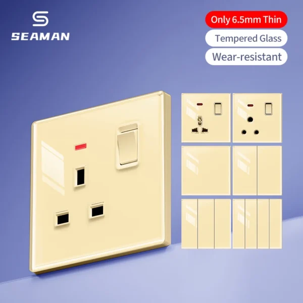 atacado durável retrô moderno 1/2/3/4Gang 1/2Way Tempered Glass luminária Switch Electric Wall com 16A Max. Current in Gold cor