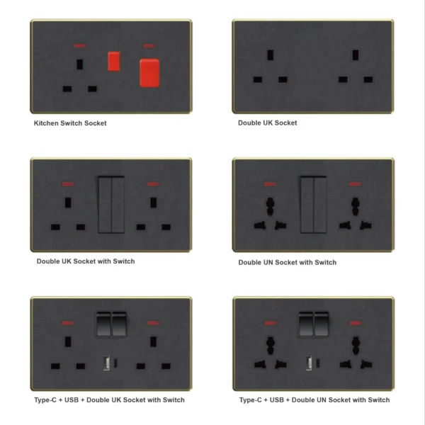 Frosted Wall Switch tomada Universal 13A/16A UK plástico Board Plating Frame USB+Type C industrial Hospital IP21 CE ROHS FCC