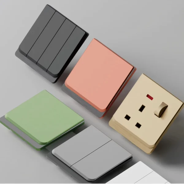 High Quality Green Gold Gray à prova d'água Touch Panel Wall Switch UK 10A 2 Gang 1 Way or 2 Gang 2 Way 2 Gang 3 Way Switched tomada