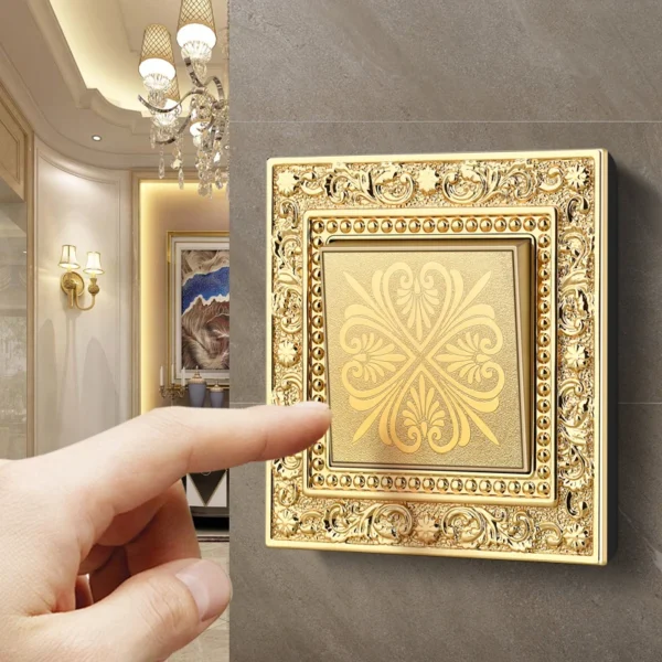 Luxurious Copper vintage Antique luminária de parede Switch tomada Panel Villa Home luminária Switch 1/2/3 Gang 4-Way inteligente Life