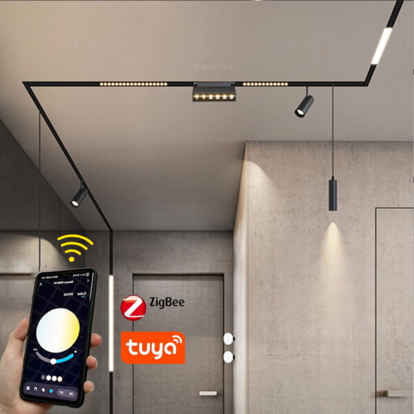 High Quality 48V Tuya Zigbee BT magnético Track Rail iluminação Supplier Magnet LED dimerizável inteligente spot de trilho