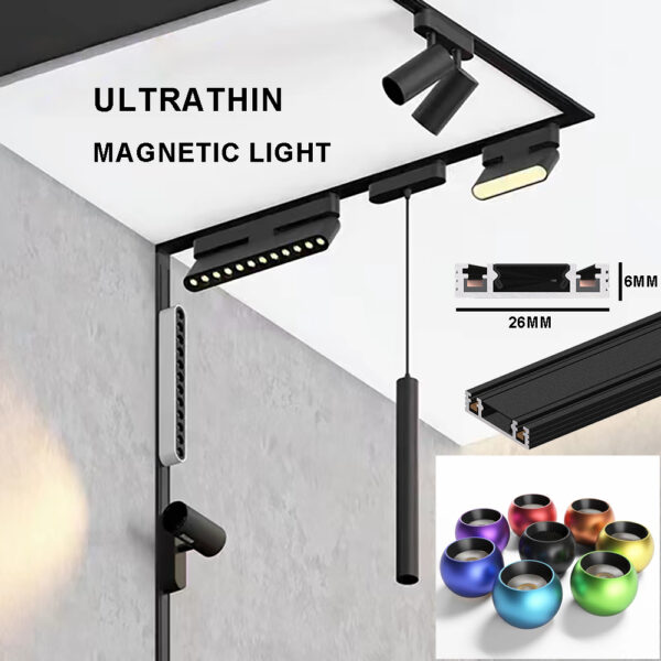 atacado comercial Ultra Thin 6mm magnético Led luminária System 48v magnético Track Rail luminárias para iluminação residencial