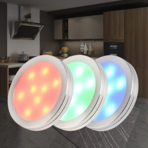 Wholesale Cheap RGB Color Adjustable With Remote Control 12v Led Puck Lights RV Cabinet Light for Wardrobe Bathroom