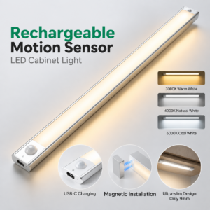 3CCT Dimmable Rechargeable Motion Sensor 30cm LED Cabinet Light Magnetic Wireless Under Cabinet Light for Wardrobe Kitchen