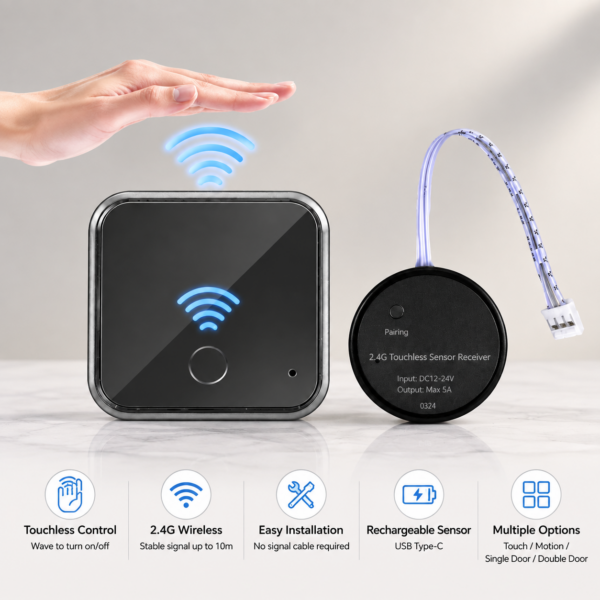 atacado 2.4G Wireless LED Cabinet Sensor Switch 12V 24V Touch Hand Wave Motion Door Sensor para Wardrobe cozinha iluminação