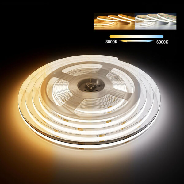 Cct Cob fita LED Tunable 3000K to 6000K ajustável 12V 24V Dual Warm Cct COB Led Strips