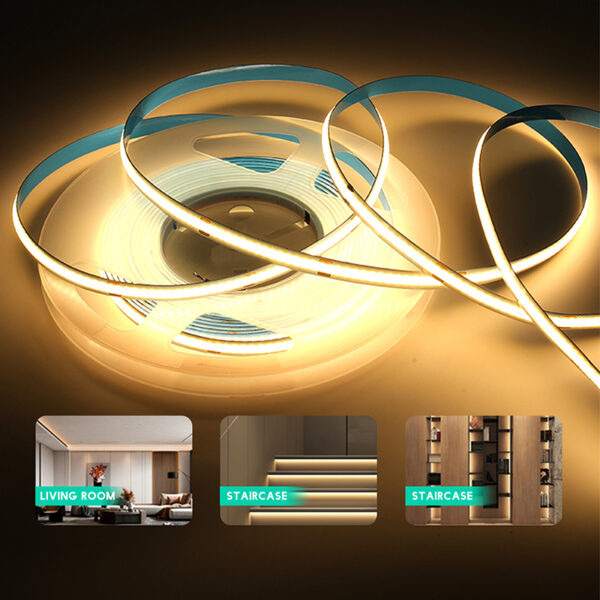 High Bright Cob Led Strip 12v 24v 8mm flexível Cuttable flexível Tape 6000k 3000k 4000k 320LED Cob Led Strip para teto