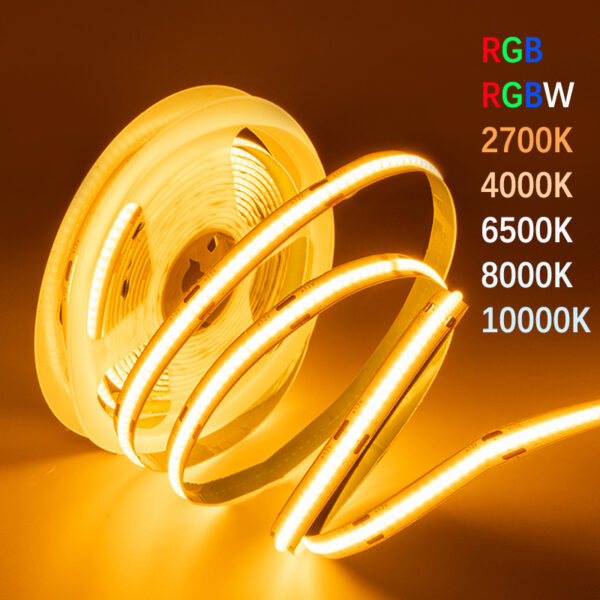 High Quality 24v Cob fita LED 12v flexível Decorative flexível Tape Customizable Yellow/Green/Red/Purple/Pink