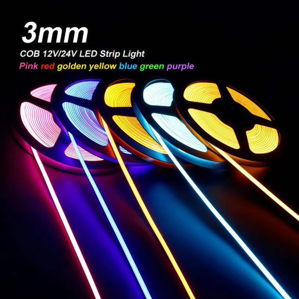 Customized Dot-Free 12V COB 3mm Ultra-Thin fita LED inteligente 24V Multicolor Pixel Strip Mini LED Strip Tape luminária