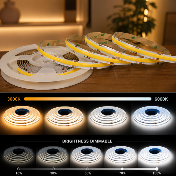 dimerizável 8mm 10mm 24v Cct Cob fita LED Dual 3 2 in 1 Tunable 3000k-6000k flexível 12v Cct Cob Led Strip
