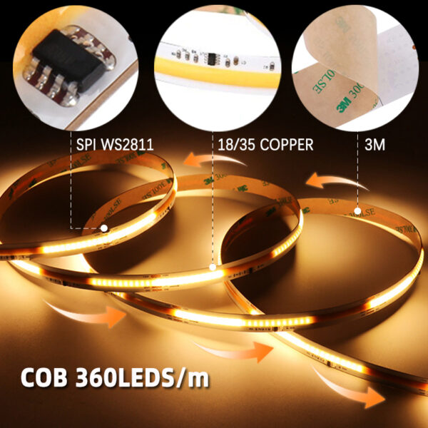 WS2811 SPI Addressable IC COB luminária em fita Chasing Running Water Strip 24V flexível LED luminária Strip para Christmas Decorations