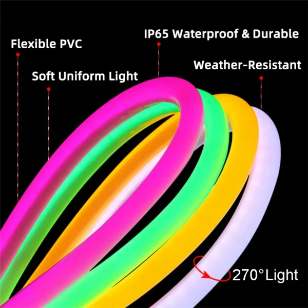 flexível 270° 220V 14mm LED Strip Neon luminária PVC IP65 à prova d'água Flex Led mangueira neon para área interna externo Blue/Red/Green/Pink