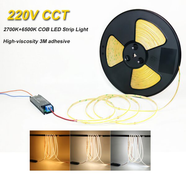 High Quality 220V CCT Cob fita LED 10w/m 2700k 4500k 6500k ajustável flexível Cct Led Strip Tape