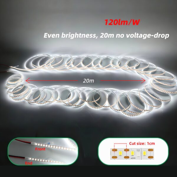 Ultra Long 20 Meter Smd 2835 luminária em fita 120 Led Strips 24V 6500k High Bright Flex fita LED