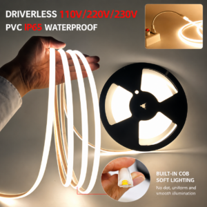 ShenZhen 110V/220V/230V Cuttable Led Strips Driverless IP65 Waterproof Flexible Dot Free 296led 10m Roll Cob Led Strip Light