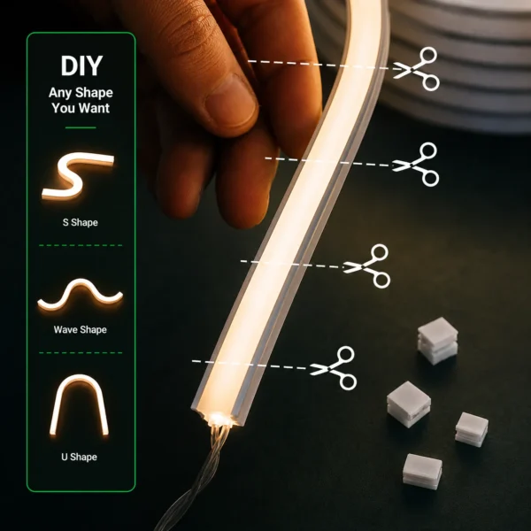 Shenzhen fábrica Free Cut Anywhere fita neon LED 12V 24V à prova d'água Neon DuPont Plug Play Silicone LED Profile luminária