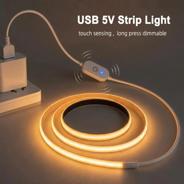 atacado 5V dimerizável USB Touch Sensor Switch Cob Led Strip 1m/2m/3m/5m flexível luminária Strip