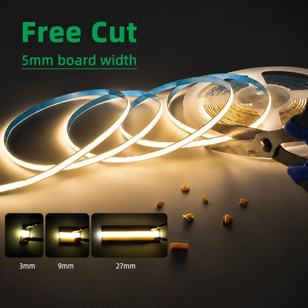 Ultra Thin Mini Free Cut 5Mm Copper Pcb COB LED Strip 3000K/4000K/6500K 12V/24V Cuttable flexível Led Strips