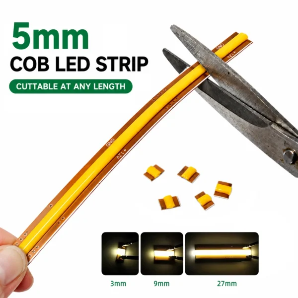 High Quality 5mm Ultra Mini COB fita LED Free Cutting flexível Thin LED Strips para Decoration Projects