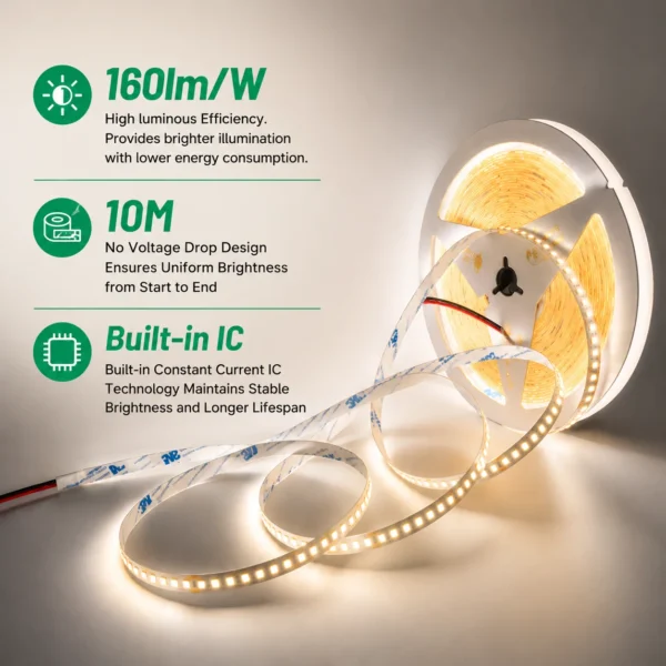 24V SMD fita LED 160LM/W High Brightness Uniform 10M No Voltage Drop Constant Current IC Technology para LED Projects