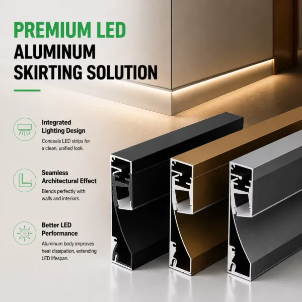 moderno LED Baseboard alumínio Profile com LED Strip Channel Wall piso para Architectural Interior iluminação
