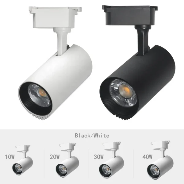 moderno comercial 3000K 4000K 6000K Rail luminária ajustável Spotlights Cob 10W 20W 30W 40W Led Track luminárias