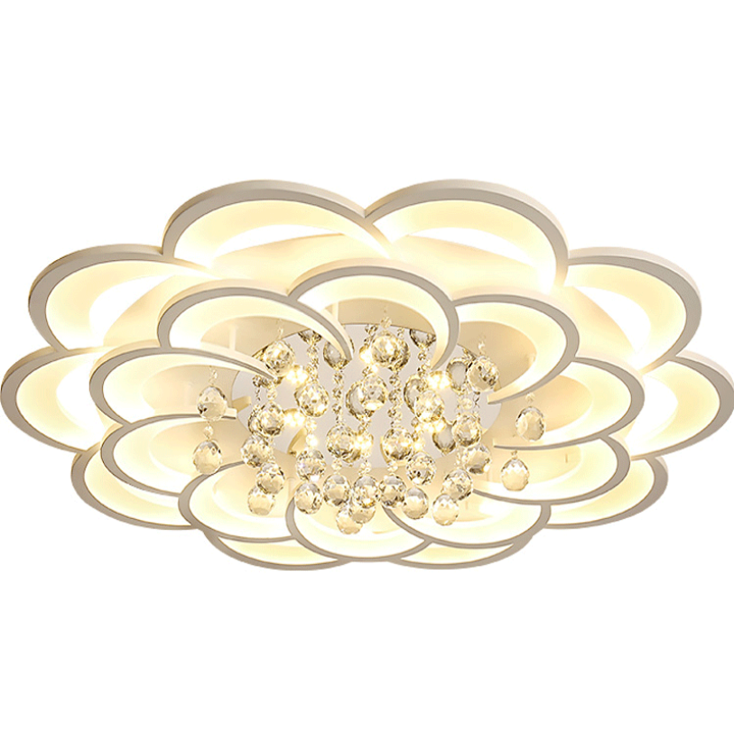 moderno White cor cristal luminária de teto Flower Ring Art lustre controle remoto Led iluminação lâmpada teto