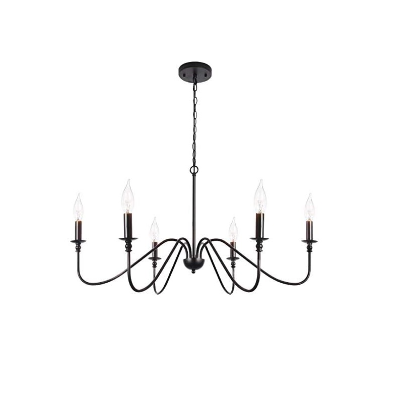 preto 6-luminária Chandeliers Classic Candle teto pendente luminária Wrought ferro estilo fazenda lustre cozinha Island
