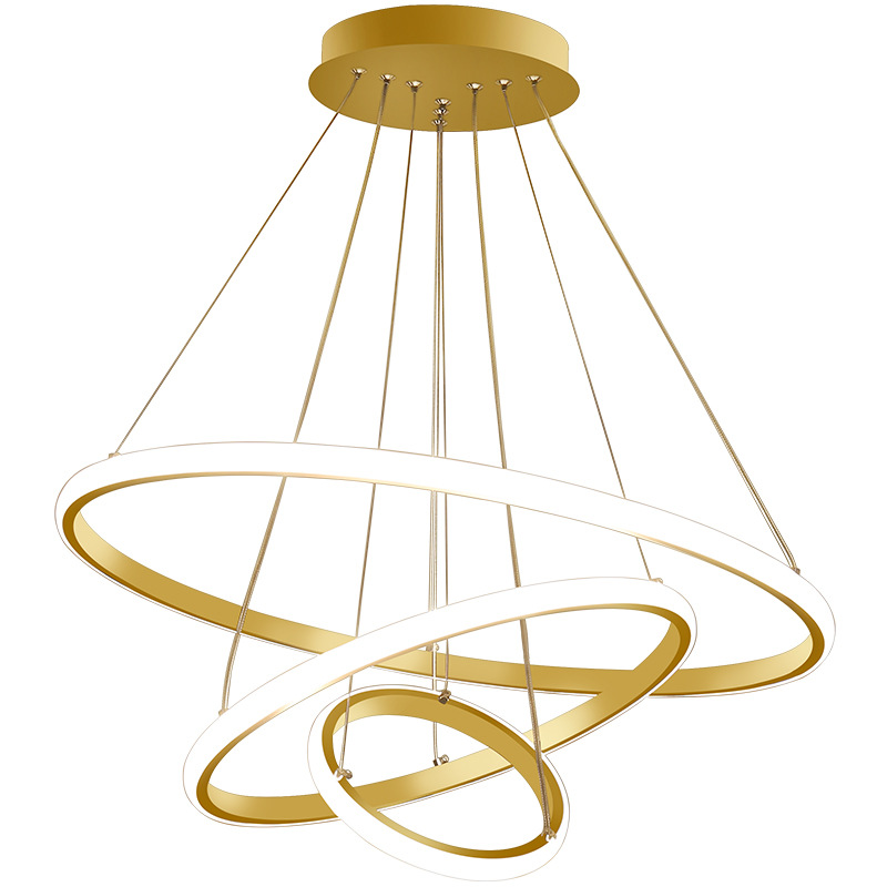 LED ferro Acrylic teto luminária pendente Luxury Dining Lamparas Hanging luminária Circle Ring moderno Gold Chandeliers pendente