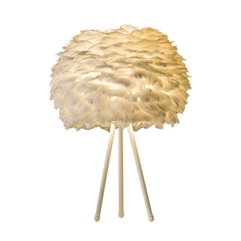 Shinetime moderno White tripé abajur com White Feather Lampshade Feathered Colorful Table luminárias Home Decoration