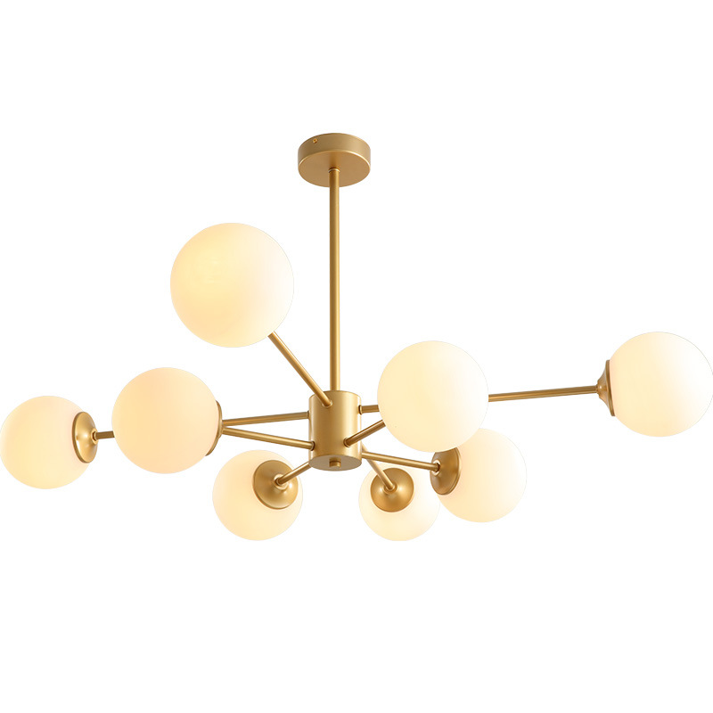 Shinetime moderno Satin Brass pendente Branch Molecule Magic Bean lâmpada de teto 6/8 luminárias Glass lustre