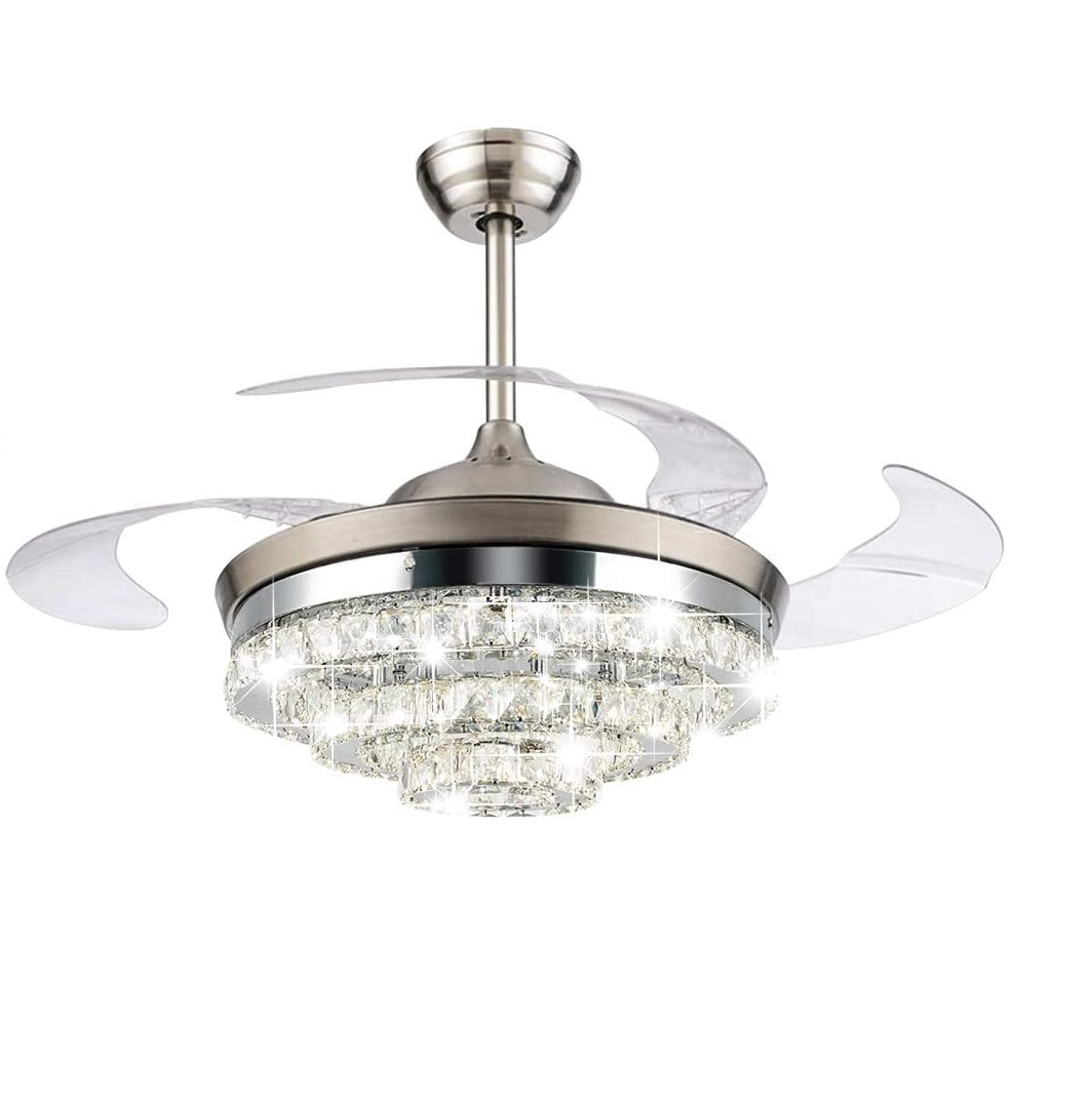 cristal lustre 42 Inch Bladeless Retractable Blade teto Fans LED 36W controle remoto 2700-6400k 55*55*50cm STW75-64A2 165