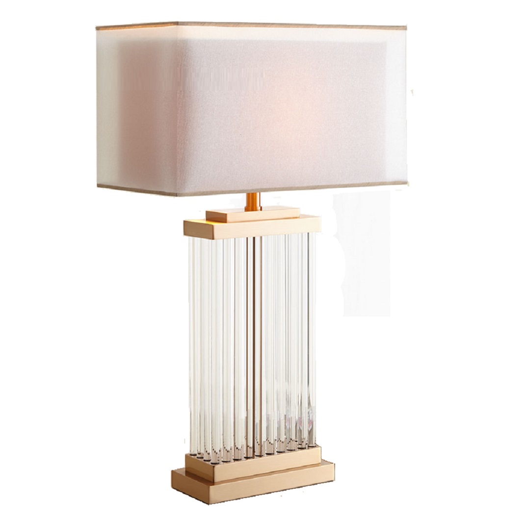 mid-century moderno Gold e White Stripe cristal abajur com LED luminária lâmpada
