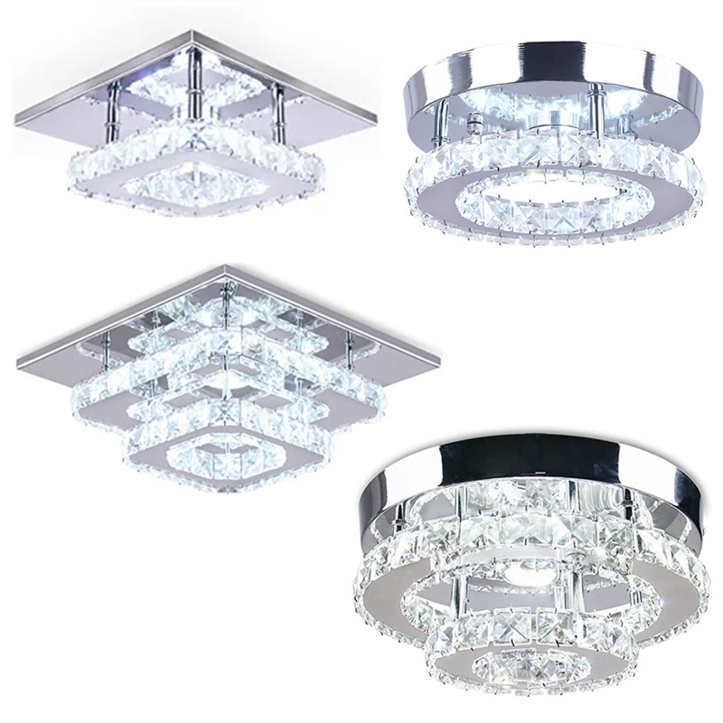 moderno cristal luminária de teto embutir Chandeliers K9 cristal 8K Stainless Steel LED Mini 2-quadrado luminária de teto