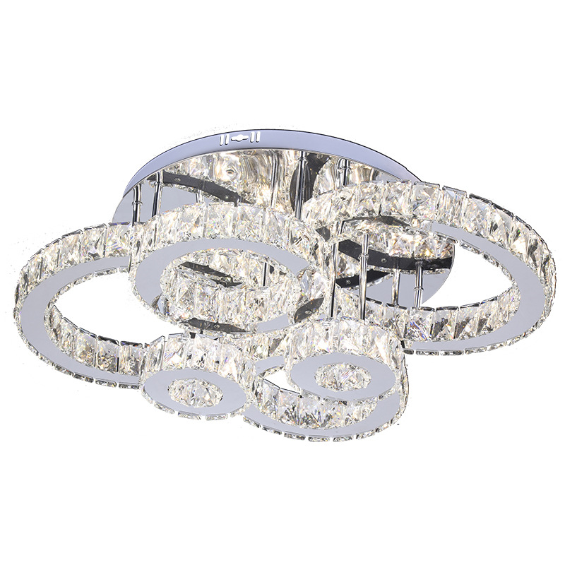 Shinetime Modern Crystal LED Ceiling Lamp 6 Rings Hanging Pendant Light Fixture Chandelier Decoration