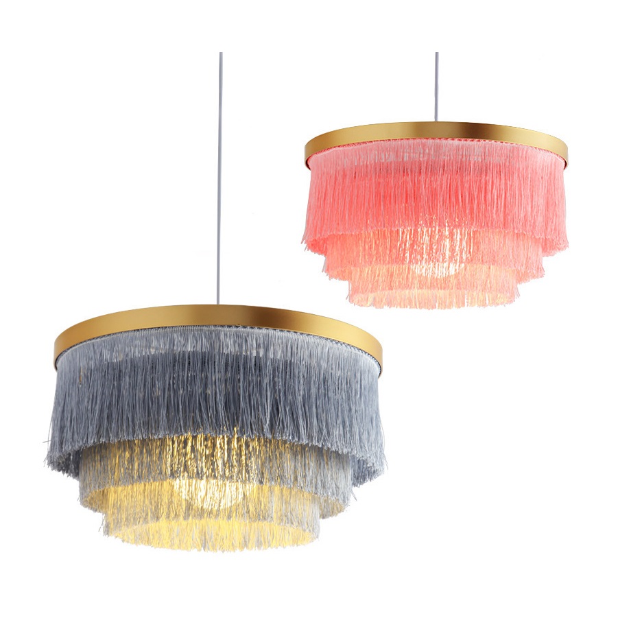 nórdico Decorative pendente Warm Romantic LED Tassel teto Chandeliers Gray/Blue/Pink/White Creative restaurante quarto