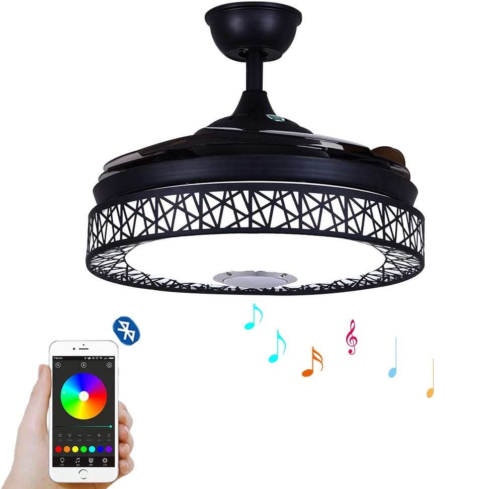 42" Retractable teto Fans com luminária Remote dimerizável Led 3 cor Changing Invisible Fan