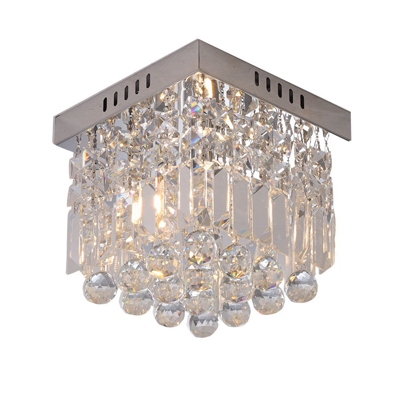 Shinetime Mini 1 Light W8" Hallway Crystal Chandelier Modern Square Flush Mount Ceiling Light Fixture