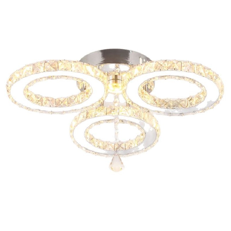 Customized 3 Rings LED Big cristal lustre Contemporary Stainless Steel pendentes luminárias teto cristal lâmpada